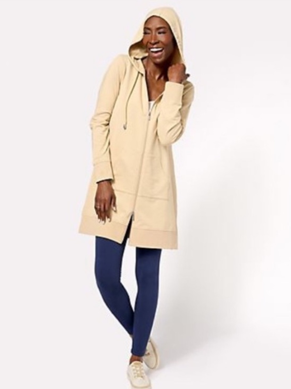 🐷 Denim & Co Active Petite Front Zip Hoodie Tunic Jacket